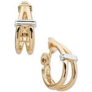 Two-Tone Small Double-Row Clip-On Hoop Earrings